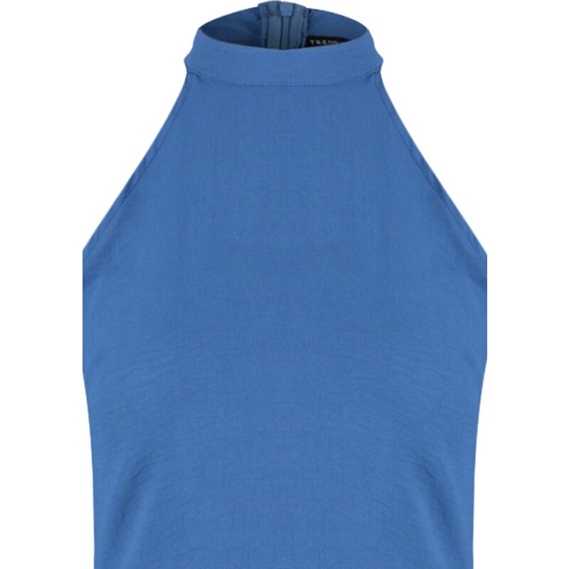 Trendyol Indigo rovný střih Mini tkané šaty s vysokým límcem