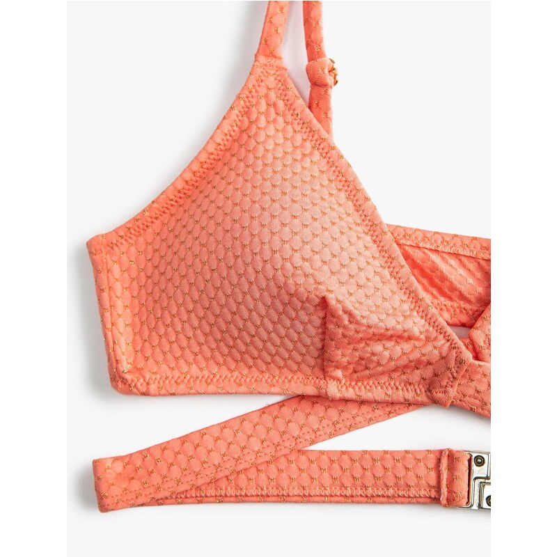 Koton Textured Bikini Top with Cross-Tie Detail