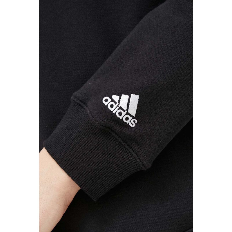 Bavlněná mikina adidas dámská, černá barva, s potiskem, IC6878