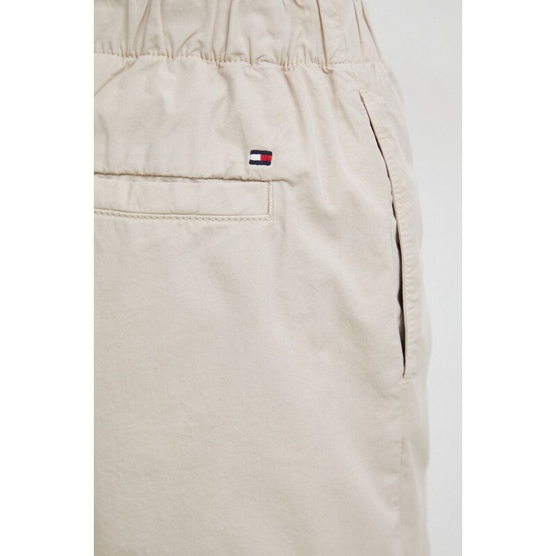 Bavlněné šortky Tommy Hilfiger béžová barva, hladké, high waist