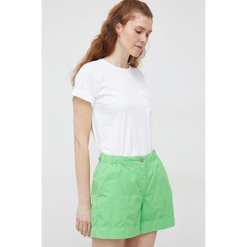 Bavlněné šortky Tommy Hilfiger zelená barva, hladké, high waist