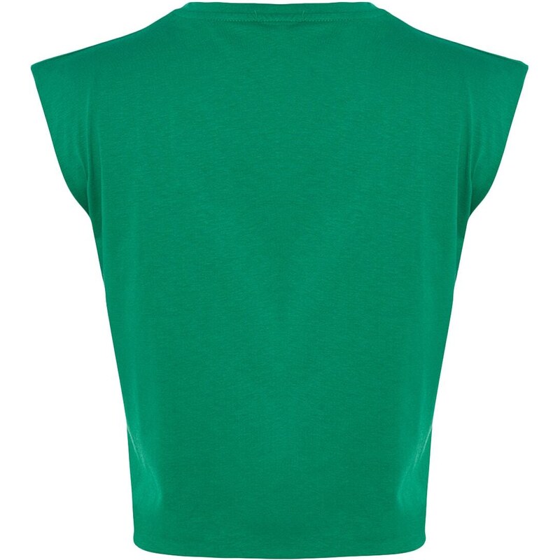 Trendyol Green 100% Cotton Printed Sleeveless Crop Crew Neck Knitted T-Shirt