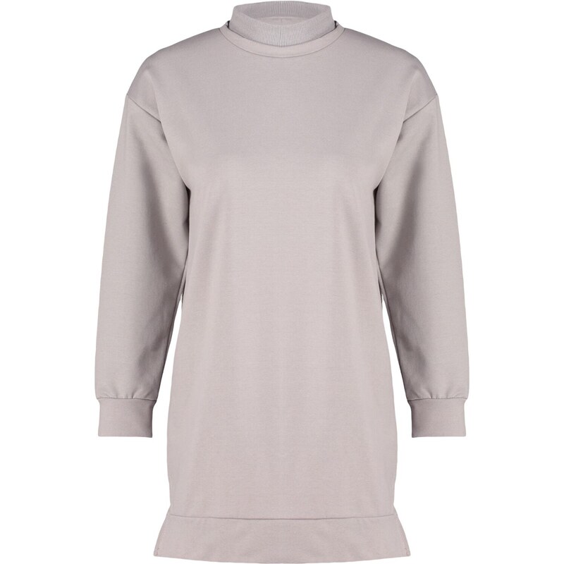 Trendyol Gray High Collar Slit Detailed Basic Knitted Sweatshirt