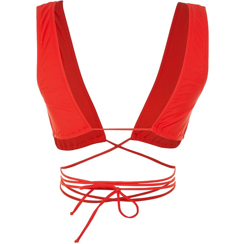 Trendyol Red Triangle Tie Bikini Top