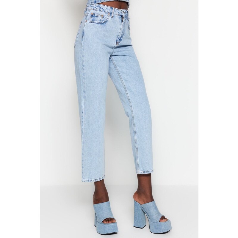 Trendyol světle modré rovné džíny s vysokým pasem