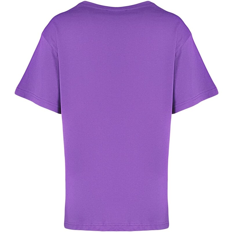 Trendyol Purple 100% Cotton Printed Boyfriend Crew Neck Knitted T-Shirt