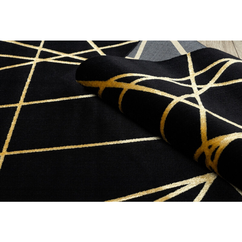 Dywany Łuszczów Kusový koberec Gloss 406C 86 geometric black/gold - 80x150 cm