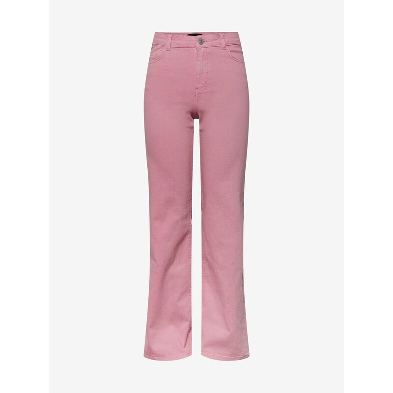 Růžové dámské široké džíny Pieces Peggy - Dámské