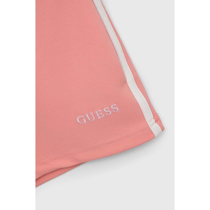Dětské kraťasy Guess růžová barva, s aplikací, nastavitelný pas