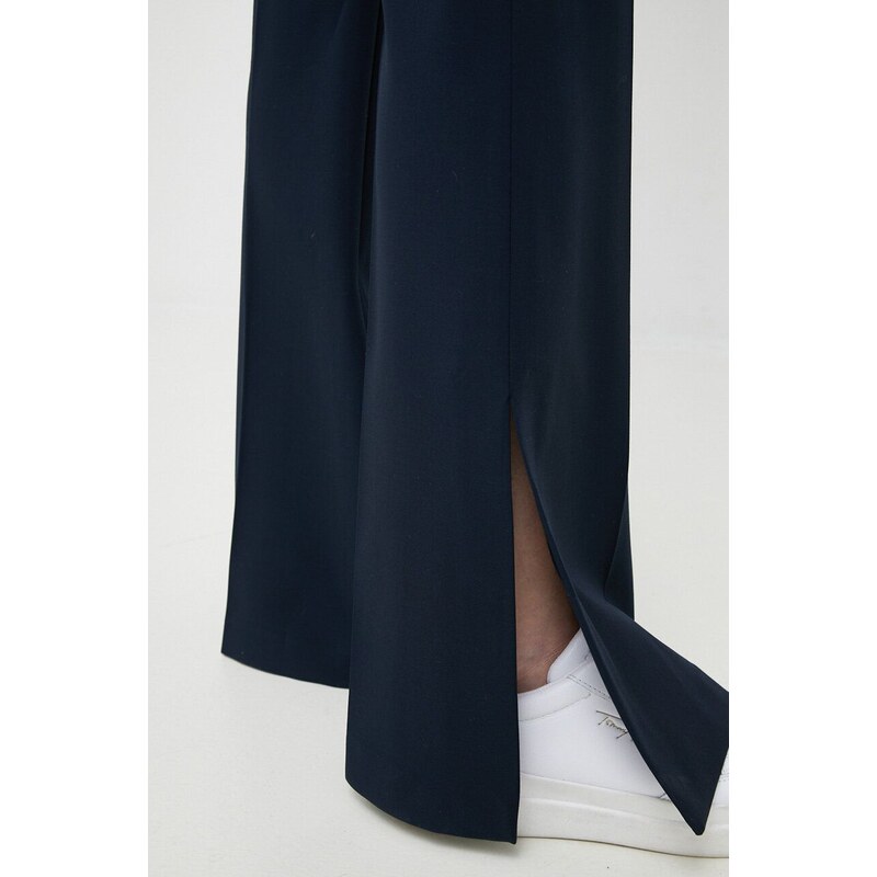 Kalhoty Tommy Hilfiger dámské, tmavomodrá barva, zvony, high waist