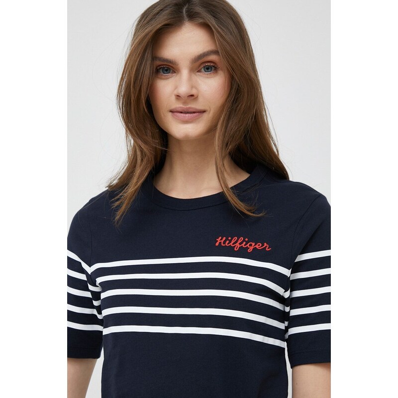 Bavlněné šaty Tommy Hilfiger tmavomodrá barva, midi