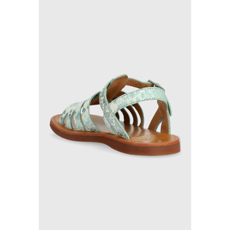 Dětské kožené sandály Pom D'api tyrkysová barva