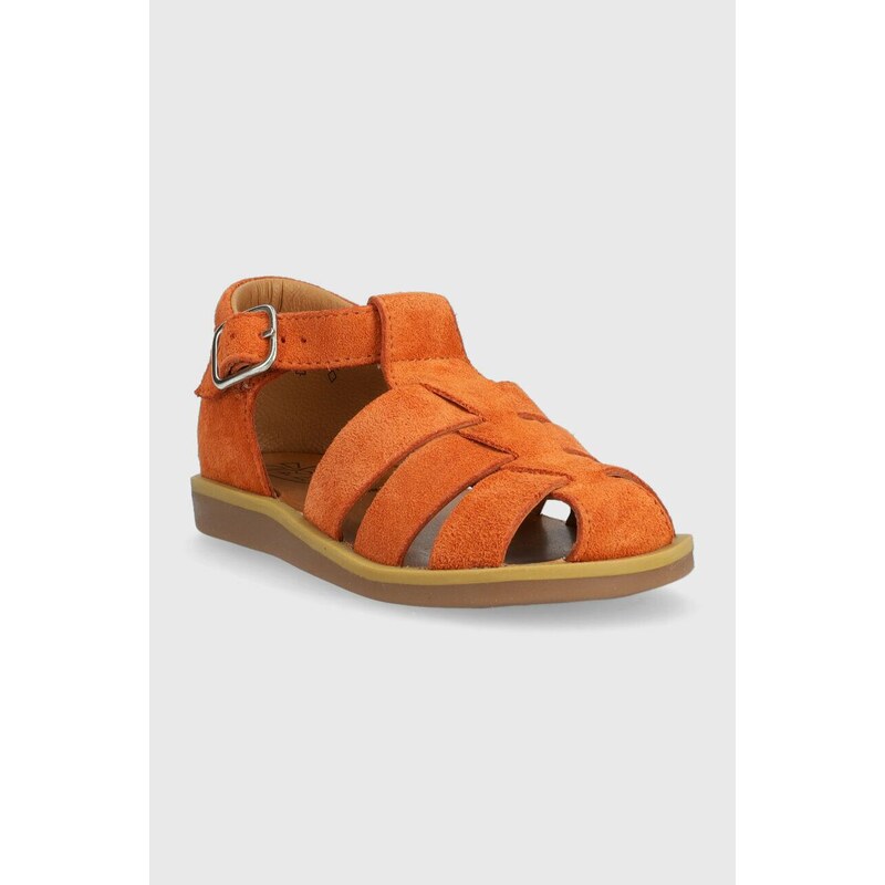 Pom D'api Dětské kožené sandály Calvin Klein oranžová barva