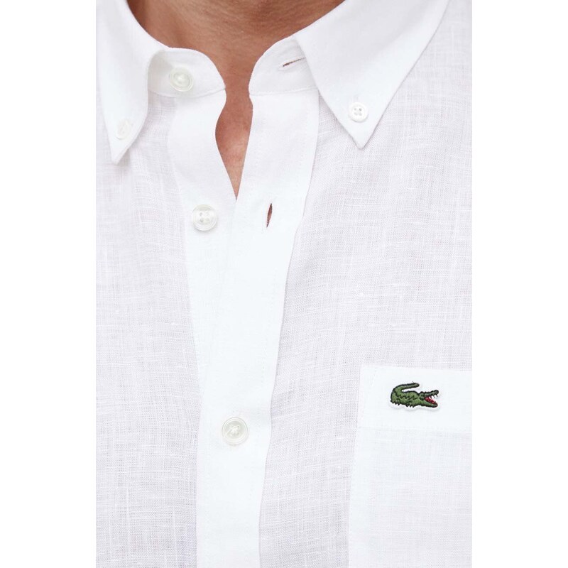 Plátěná košile Lacoste bílá barva, regular, s límečkem button-down