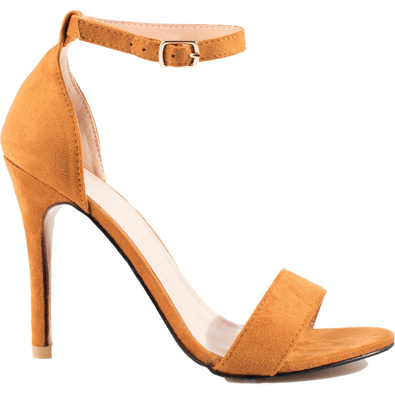 Shelvt women's sandals mustard on a stiletto heel