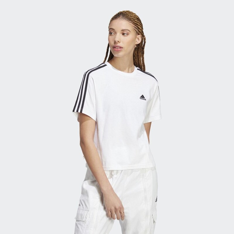 Adidas Zkrácený top Essentials 3-Stripes Single Jersey