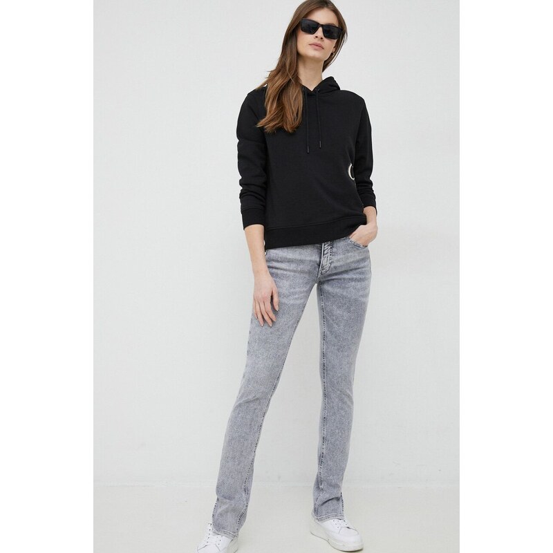 Bavlněná mikina Calvin Klein Jeans dámská, černá barva, s kapucí, s potiskem