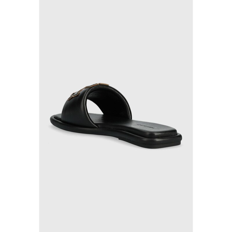 Kožené pantofle Tory Burch Double T Sport Slide dámské, černá barva, 79985