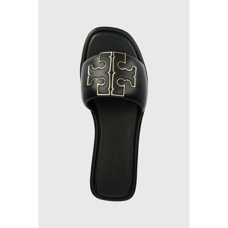 Kožené pantofle Tory Burch Double T Sport Slide dámské, černá barva, 79985