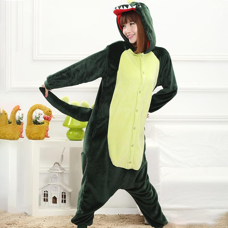 EKW Unisex zvířecí Kigurumi overal Dinosaurus zelená S