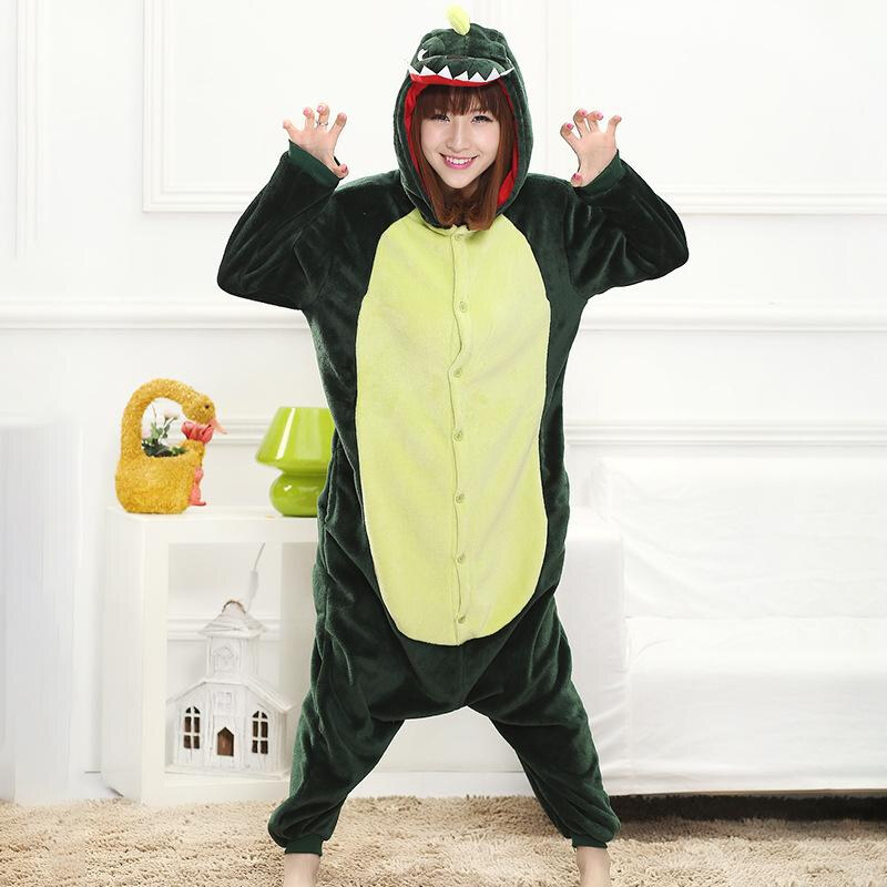 EKW Unisex zvířecí Kigurumi overal Dinosaurus zelená S