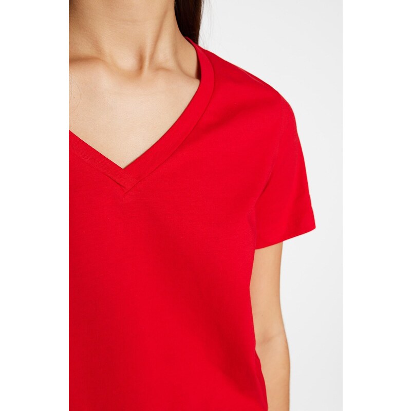 Trendyol Red 100% Cotton Basic V-Neck Knitted T-Shirt