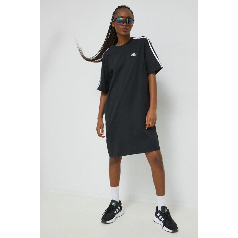 Bavlněné šaty adidas černá barva, mini, oversize, HR4923