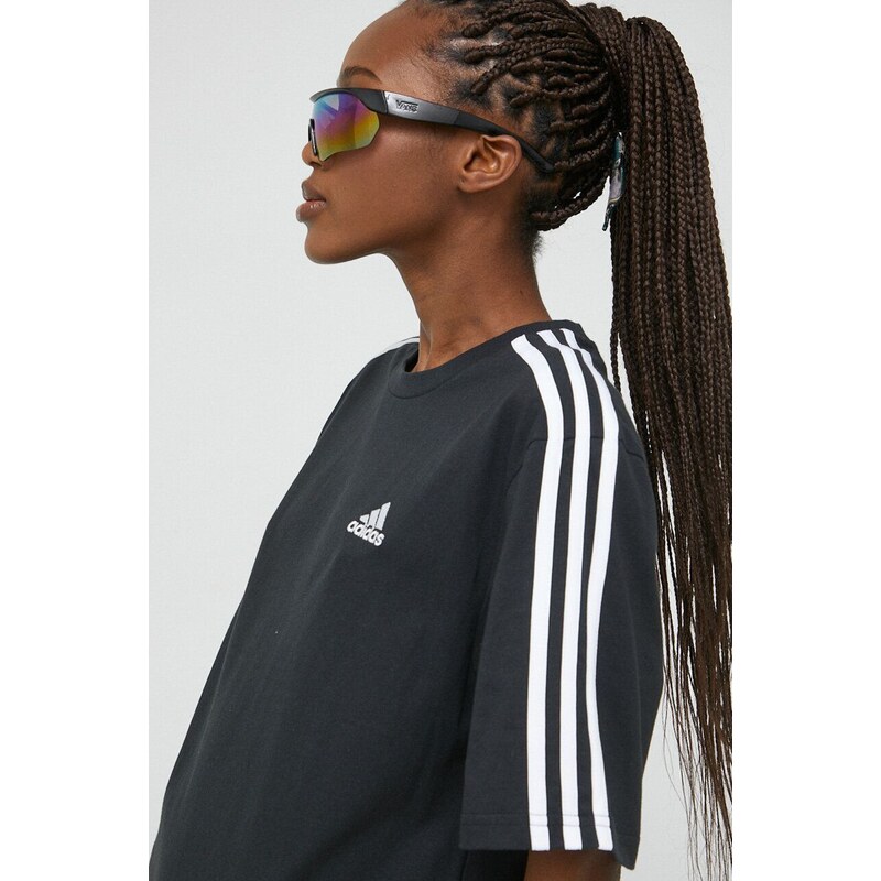 Bavlněné šaty adidas černá barva, mini, oversize, HR4923