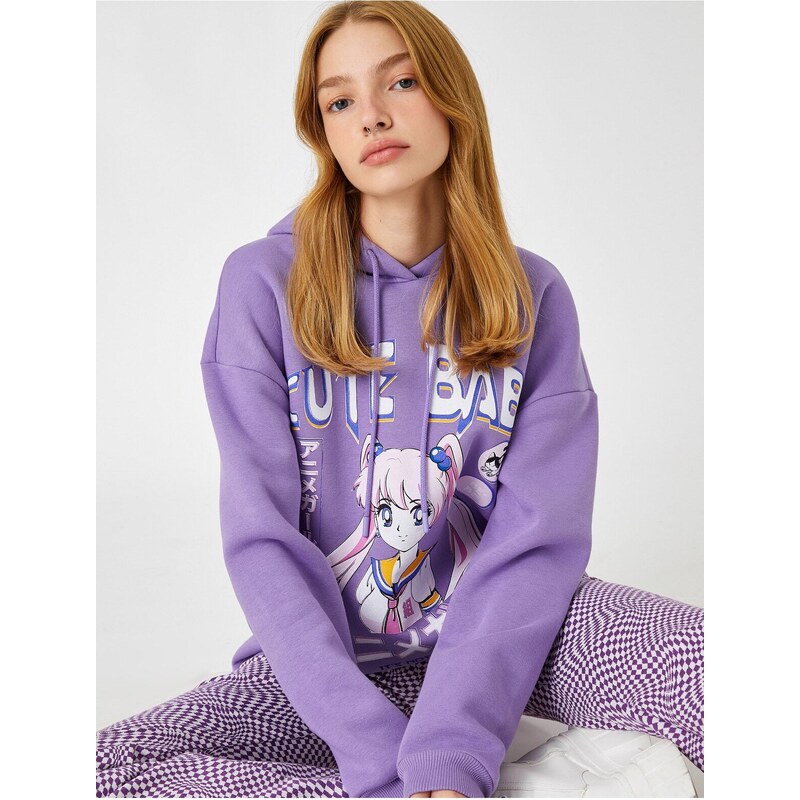 Koton Oversize Anime Sweatshirt Hooded Inner Fleece