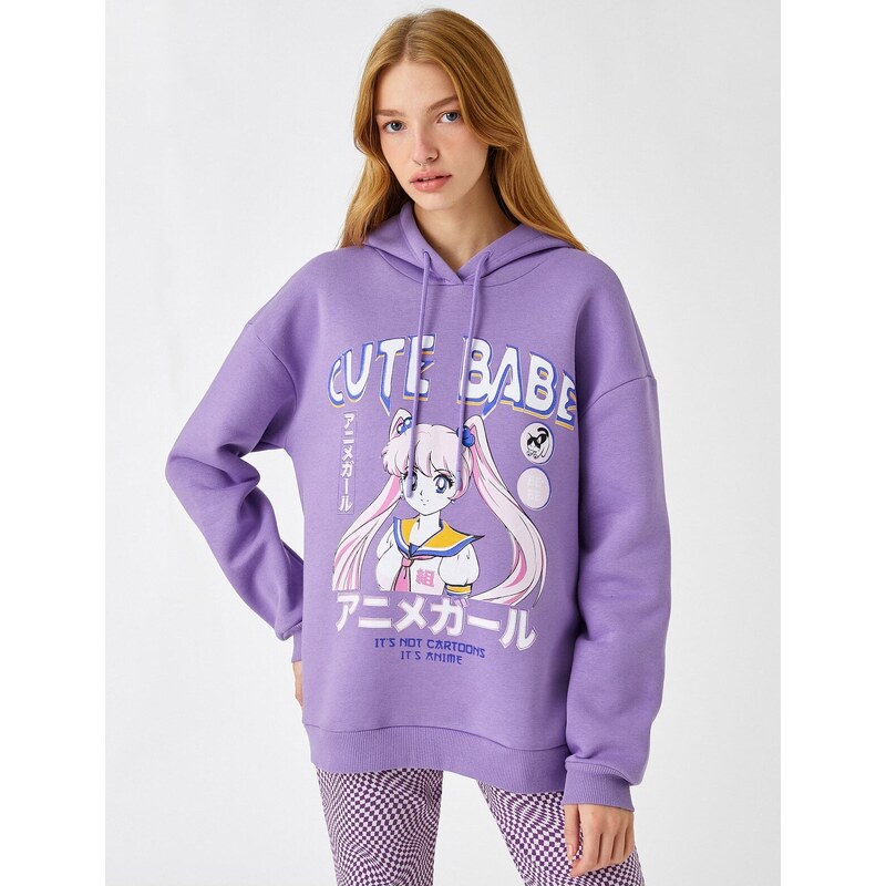 Koton Oversize Anime Sweatshirt Hooded Inner Fleece