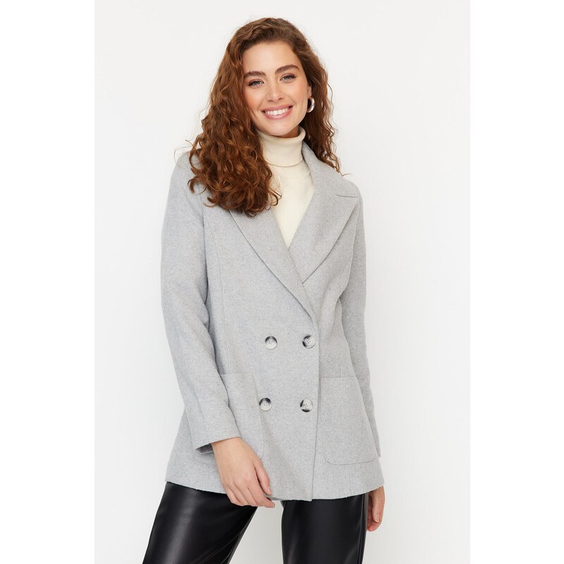 Trendyol šedý knoflík uzávěr Cachet Coat