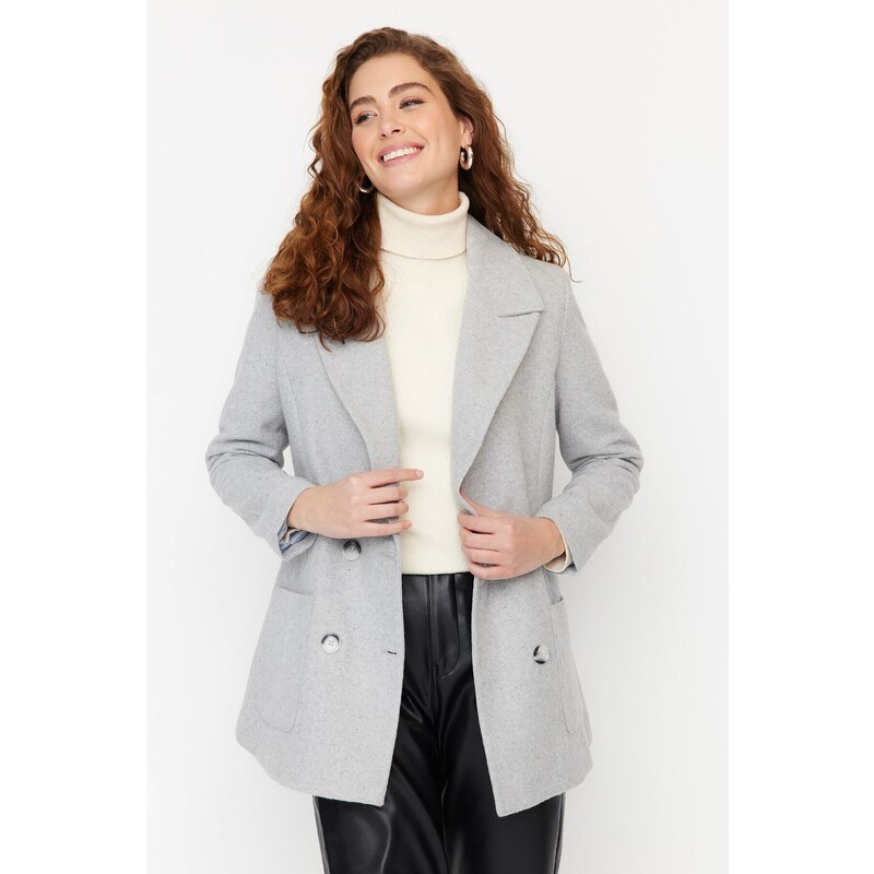 Trendyol šedý knoflík uzávěr Cachet Coat