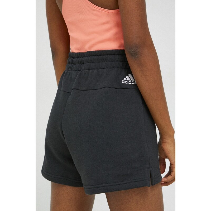 Bavlněné šortky adidas černá barva, s potiskem, high waist, IC4442