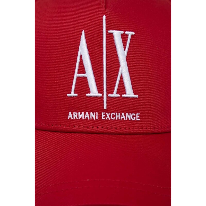 Bavlněná baseballová čepice Armani Exchange červená barva, s aplikací, 954047 CC811 NOS