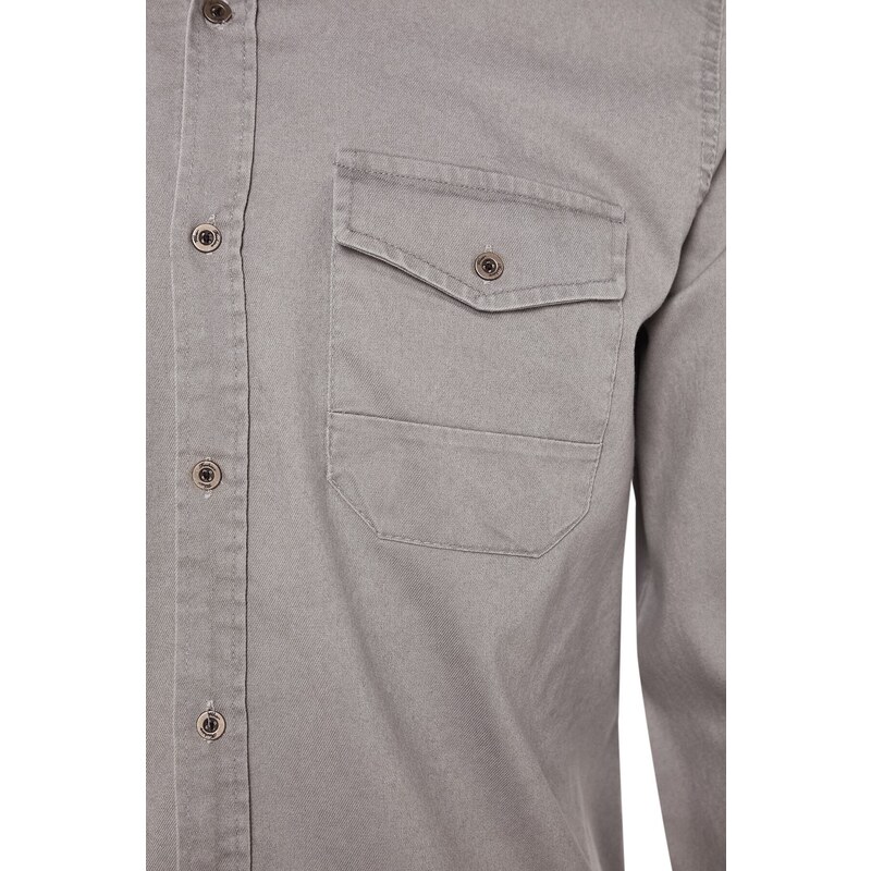 Trendyol Gray Regular Fit Double Pocketed Shirt