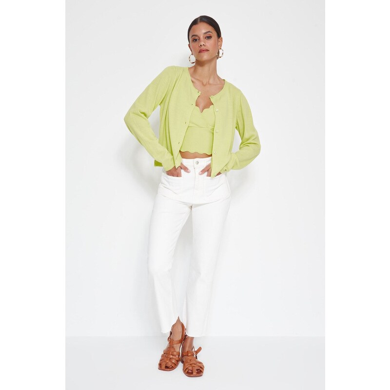 Trendyol Mint Crop 2-balení Top-Round Cardigan Knitwear Set