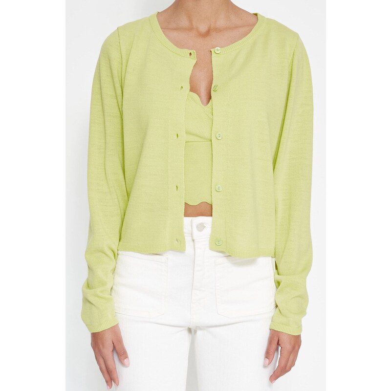 Trendyol Mint Crop 2-balení Top-Round Cardigan Knitwear Set