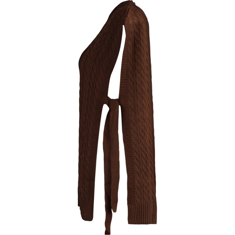 Trendyol Tmavě hnědý pletený pletený svetr s kravatou v pase
