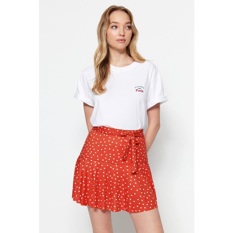 Trendyol Pomegranate Blossom Polka Dot Skirt-Look High Waist Mini Knitted Shorts