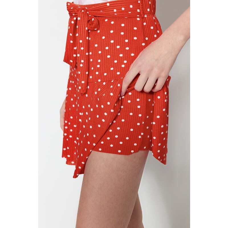 Trendyol Pomegranate Blossom Polka Dot Skirt-Look High Waist Mini Knitted Shorts