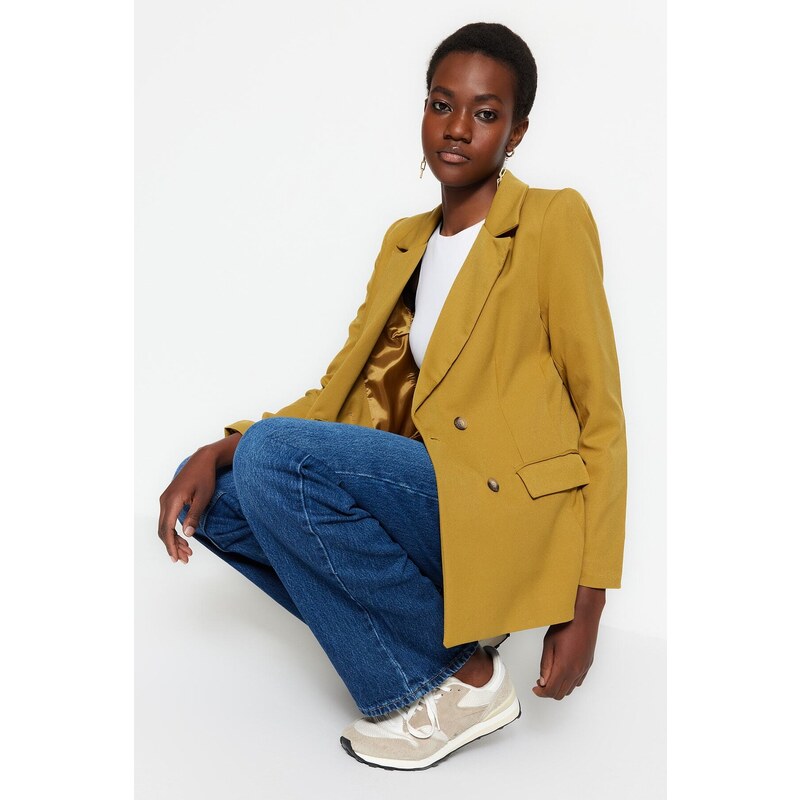 Trendyol Khaki Woven Lined Buttoned Blazer Jacket