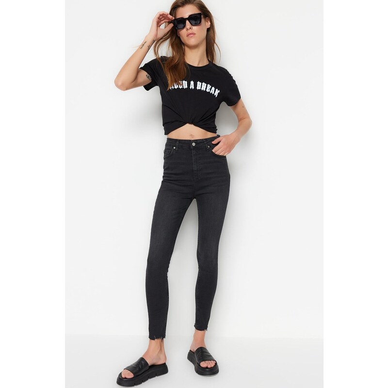 Trendyol Black High Waist Skinny Jeans with Ripped Legs