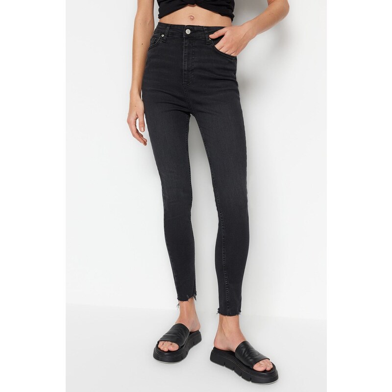 Trendyol Black High Waist Skinny Jeans with Ripped Legs