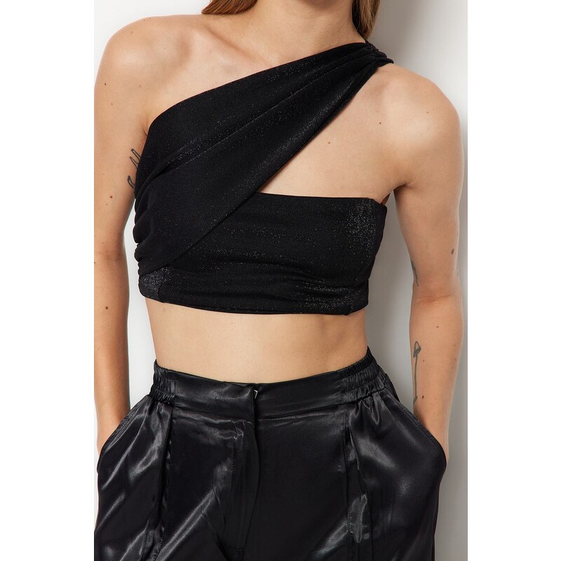 Trendyol Black Crop Knitted Shimmering Bustier