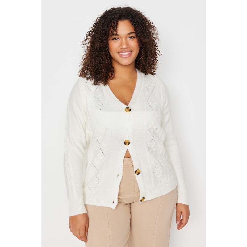 Trendyol Curve Cream pletený detailní svetr Cardigan