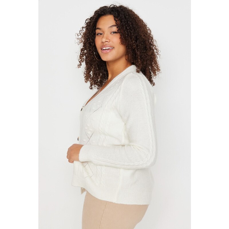 Trendyol Curve Cream pletený detailní svetr Cardigan