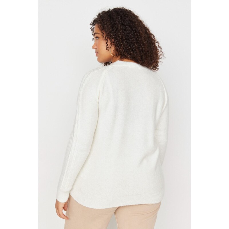 Trendyol Curve Cream pletený detailní svetr Cardigan