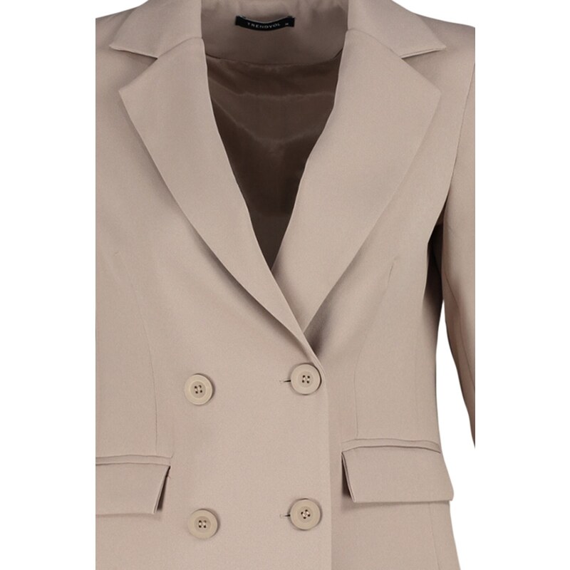 Trendyol Mink Double Button Detailed Blazer with Pockets, Lined Woven Jacket