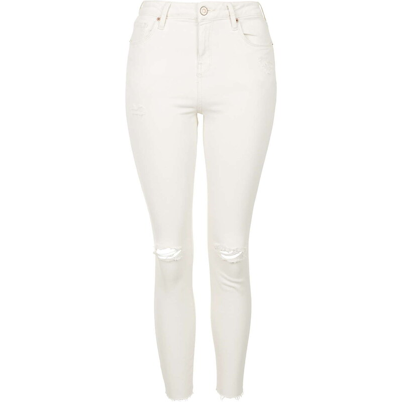 Topshop PETITE MOTO Ecru Ripped Jamie Jeans