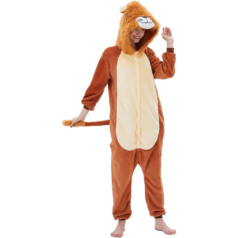 EKW Unisex zvířecí Kigurumi overal Lev hnědá L